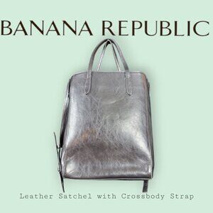 Banana Republic Black Leather Zip-Top Crossbody Satchel Bag | Soft | 9"x11"
